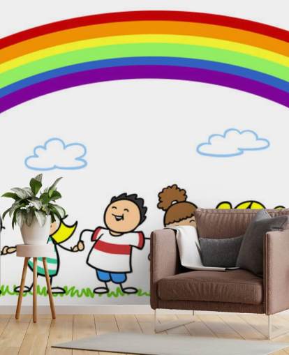 Holding Hands Under Rainbow Wall Mural