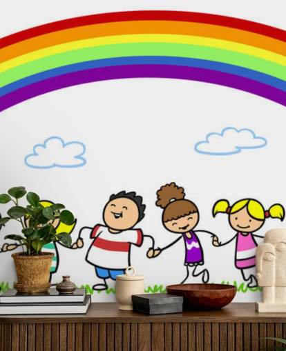 Holding Hands Under Rainbow Wall Mural Holding Hands Under Rainbow Wall Mural