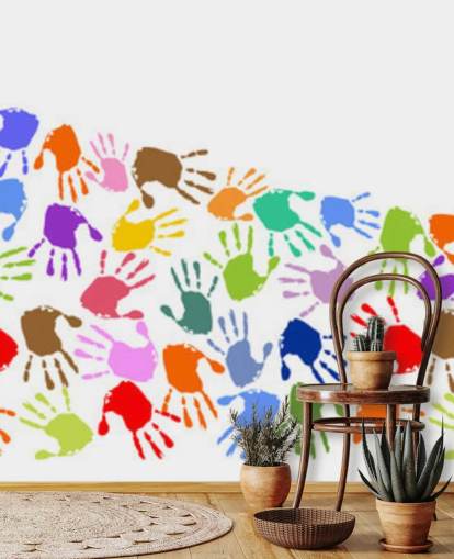 Decorazione murale con onda di mani colorate