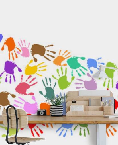 Colourful Wave of Handprints Wall Mural