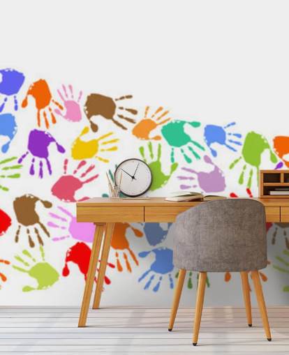 Decorazione murale con onda di mani colorate
