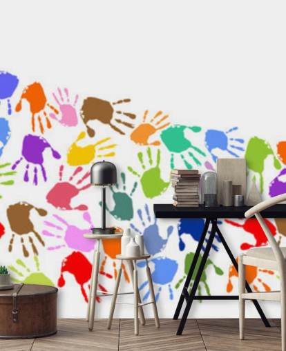 Colourful Wave of Handprints Wall Mural Colourful Wave of Handprints Wall Mural