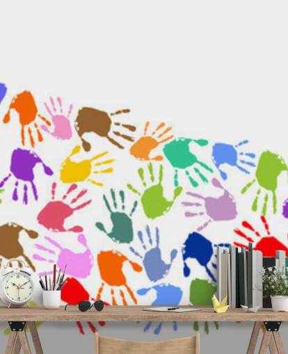 Mural de parede colorido onda de impressões de mãos Mural de parede colorido onda de impressões de mãos