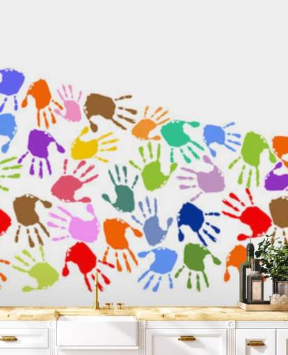 Colourful Wave of Handprints Wall Mural