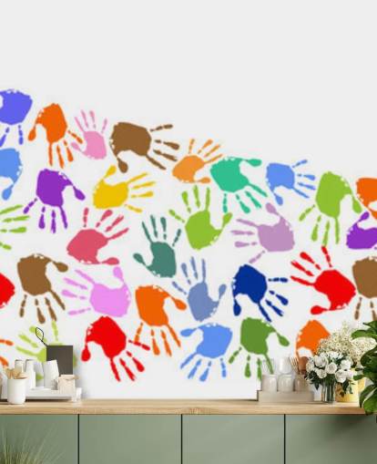 Colourful Wave of Handprints Wall Mural