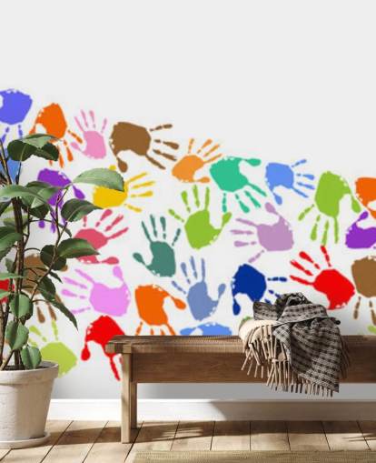 Colourful Wave of Handprints Wall Mural
