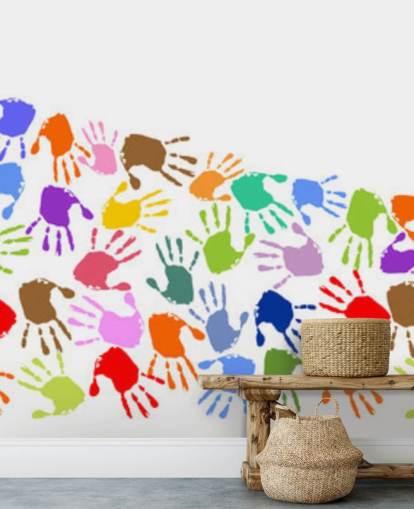 Colourful Wave of Handprints Wall Mural