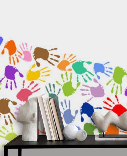 Colourful Wave of Handprints Wall Mural