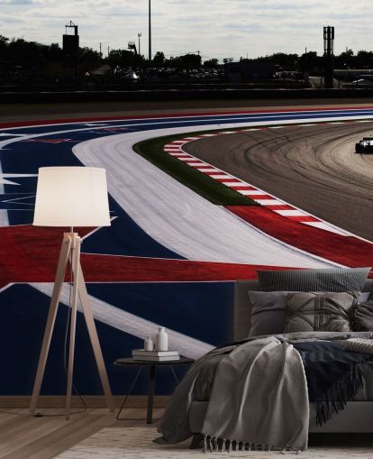 F1 spor i blå, hvite og røde farger bakgrunn