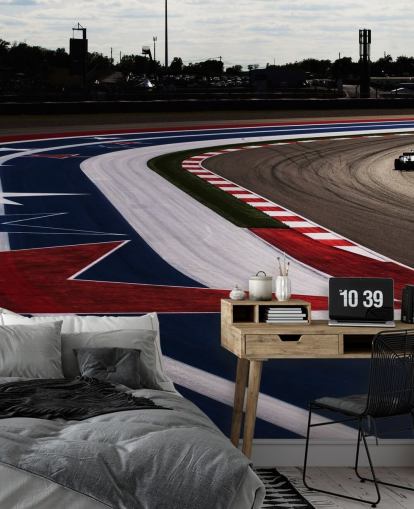 Papel pintado Pista F1 en colores azul, blanco y rojo