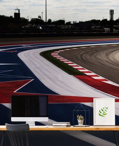 F1 Track in blauwe, witte en rode kleuren behang