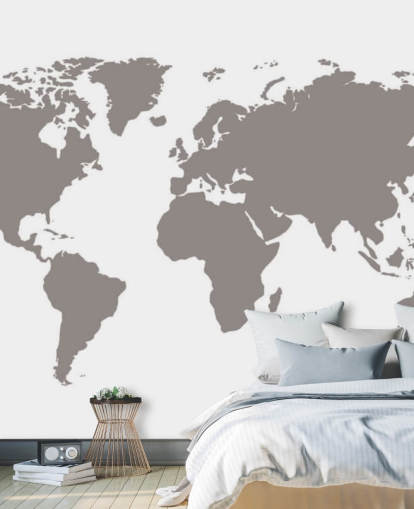 Mapa del mundo en blanco gris Papel pintado gris