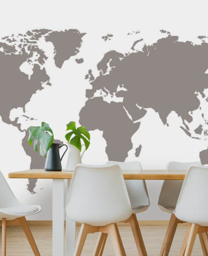 Mapa del mundo en blanco gris Papel pintado gris