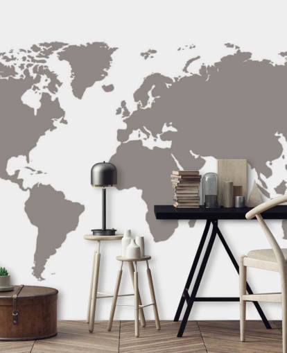 Mappa del mondo Grey Blank Carta da parati grigia