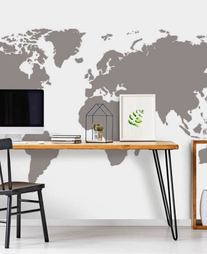 Mapa del mundo en blanco gris Papel pintado gris