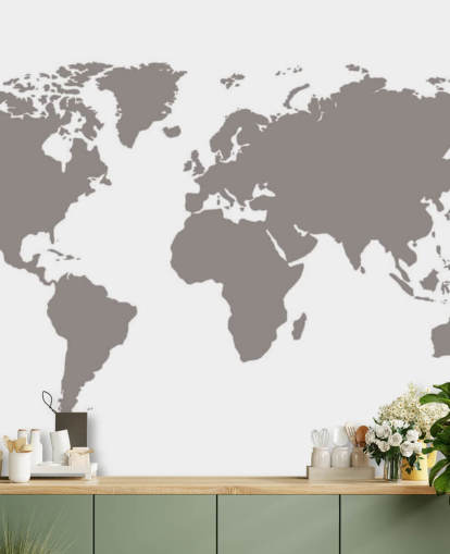 Mappa del mondo Grey Blank Carta da parati grigia