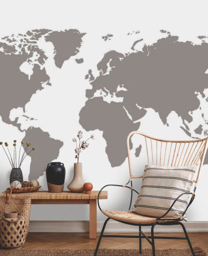 Mappa del mondo Grey Blank Carta da parati grigia