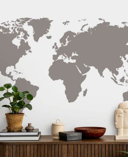 Mapa del mundo en blanco gris Papel pintado gris