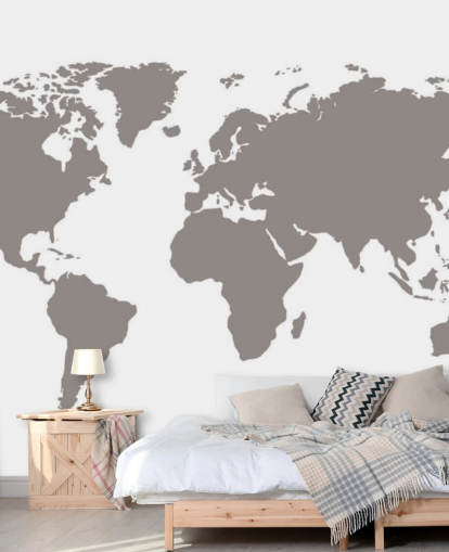 Mapa del mundo en blanco gris Papel pintado gris