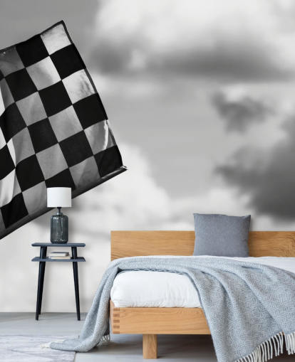 Papel pintado de la bandera F1 a cuadros en blanco y negro