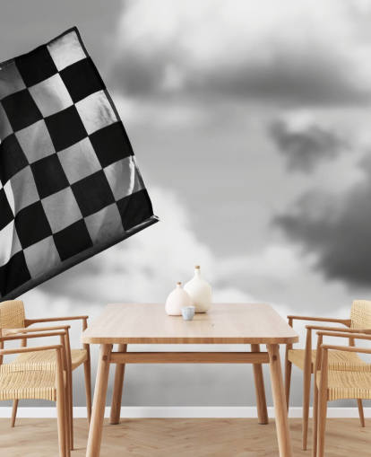 Papier peint drapeau F1 à carreaux noir et blanc