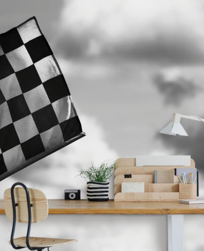 Papel pintado de la bandera F1 a cuadros en blanco y negro