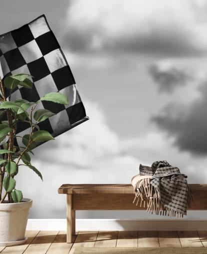 Papel pintado de la bandera F1 a cuadros en blanco y negro