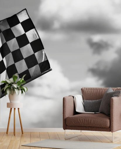 Papel pintado de la bandera F1 a cuadros en blanco y negro