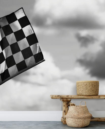 Papel pintado de la bandera F1 a cuadros en blanco y negro