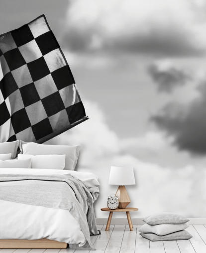 Papel pintado de la bandera F1 a cuadros en blanco y negro
