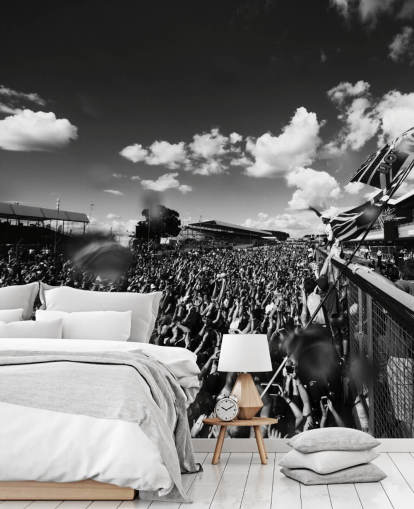 Fondo de pantalla de multitud F1 blanco y negro