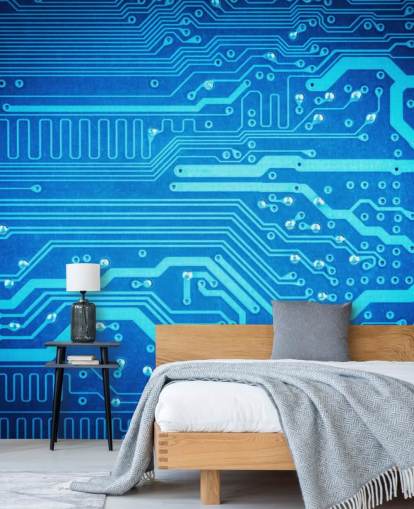 blue customizable gaming wallpaper called Circuit Board for teen's bedrooms
