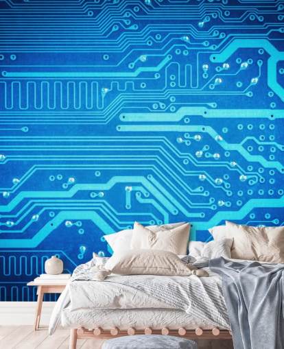 blue customizable gaming wallpaper called Circuit Board for teen's bedrooms