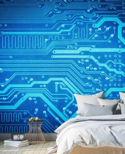 blue customizable gaming wallpaper called Circuit Board for teen's bedrooms