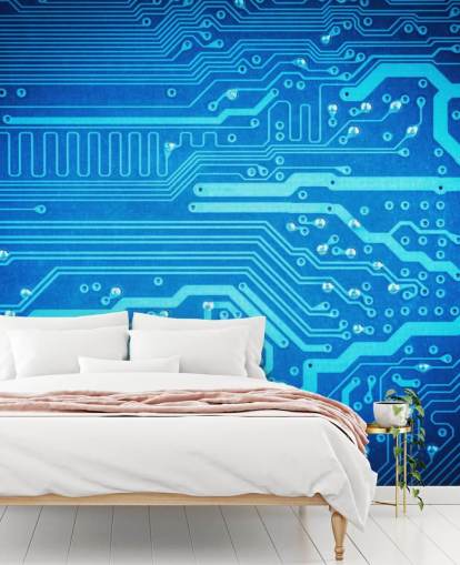 papel pintado azul personalizable para videojuegos llamado Circuit Board para dormitorios de adolescentes