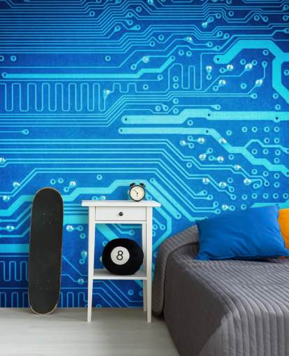 papel pintado azul personalizable para videojuegos llamado Circuit Board para dormitorios de adolescentes papel pintado azul personalizable para videojuegos llamado Circuit Board para dormitorios de adolescentes