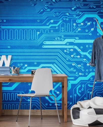 blaue anpassbare Gaming-Tapete namens Circuit Board für Jugendzimmer