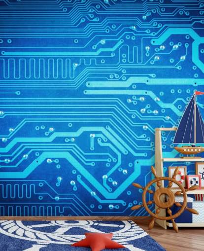 sininen muokattava pelitapetti nimeltä Circuit Board teini-ikäisten makuuhuoneisiin sininen muokattava pelitapetti nimeltä Circuit Board teini-ikäisten makuuhuoneisiin