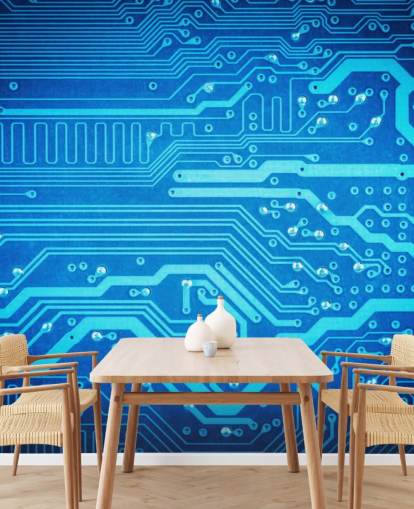 papel de parede azul personalizável para jogos chamado Circuit Board para quartos de adolescentes