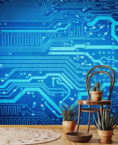 fond d'écran de jeu personnalisable bleu appelé Circuit Board pour les chambres d'adolescents