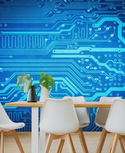 papel pintado azul personalizable para videojuegos llamado Circuit Board para dormitorios de adolescentes