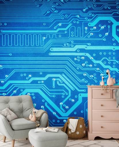 sininen muokattava pelitapetti nimeltä Circuit Board teini-ikäisten makuuhuoneisiin