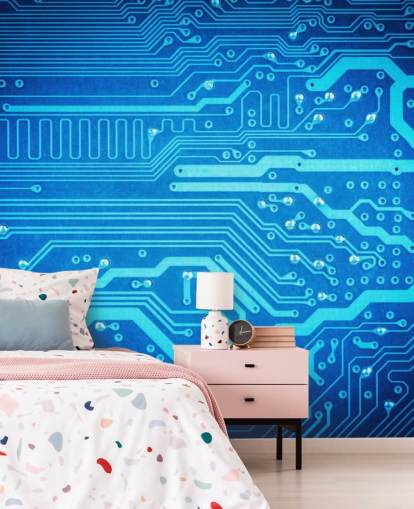 blaue anpassbare Gaming-Tapete namens Circuit Board für Jugendzimmer