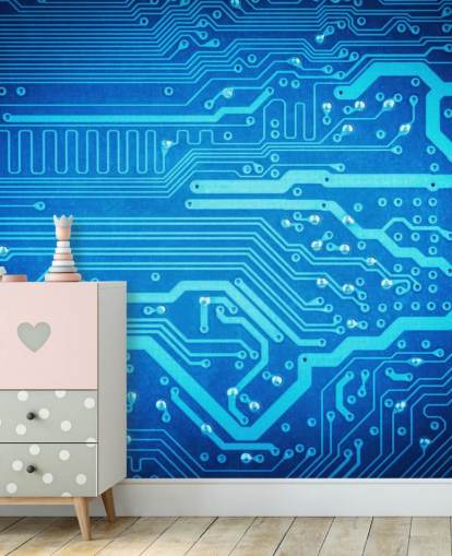 blue customisable gaming wallpaper called Circuit Board for teen's bedrooms