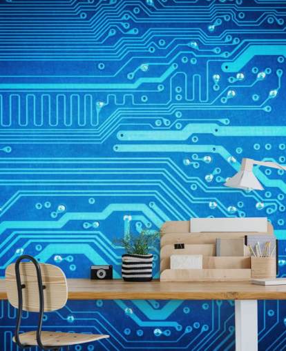 papel pintado azul personalizable para videojuegos llamado Circuit Board para dormitorios de adolescentes