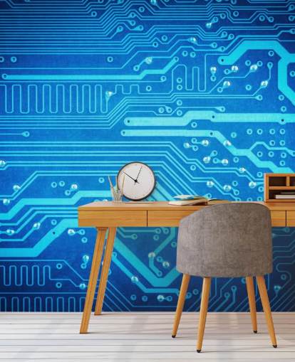 blue customizable gaming wallpaper called Circuit Board for teen's bedrooms