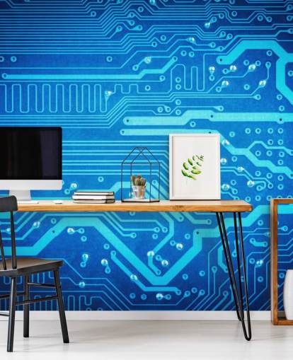 blue customizable gaming wallpaper called Circuit Board for teen's bedrooms