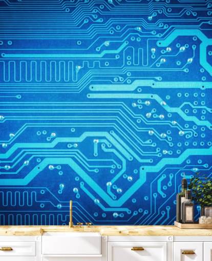 blue customizable gaming wallpaper called Circuit Board for teen's bedrooms