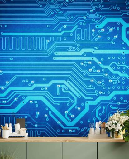 blaue anpassbare Gaming-Tapete namens Circuit Board für Jugendzimmer