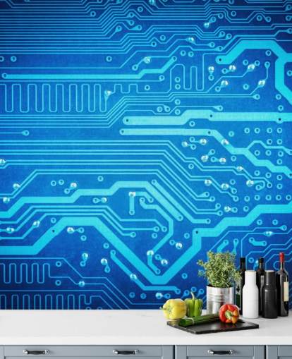 fond d'écran de jeu personnalisable bleu appelé Circuit Board pour les chambres d'adolescents